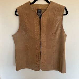 Sale! Brown Suede Vest Embroidered Fancy Hook Closure Lined Coastal Cowgirl L